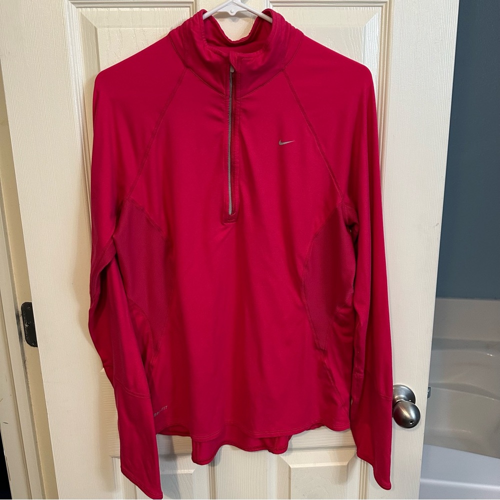 Nike Women's Running Dry Fit 1/4 Zip Pullover in Pink, size Large
